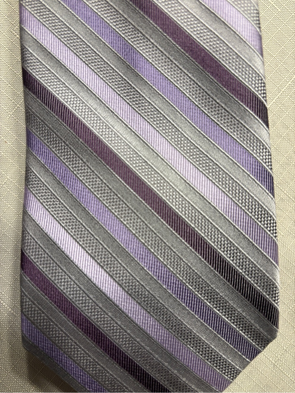 Calvin Klein Lavender and Purple Striped Silk Tie